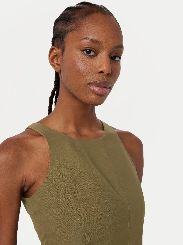 The Bustier Poplin Long Dress in Brown Green