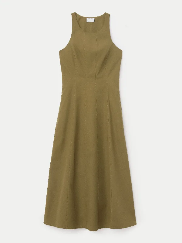 The Bustier Poplin Long Dress in Brown Green