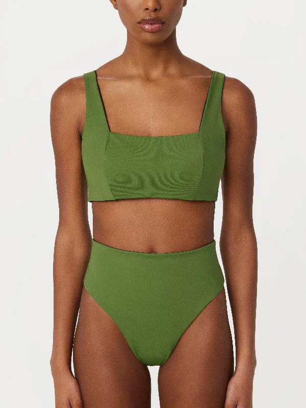 The High Waist Reversible Bikini Bottom in Green