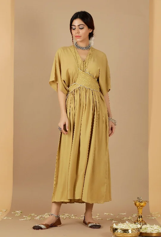 Bandhani Gathered & Flared Dress With Attached Belt