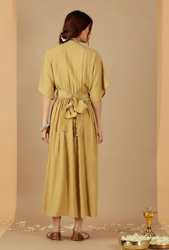 Bandhani Gathered & Flared Dress With Attached Belt