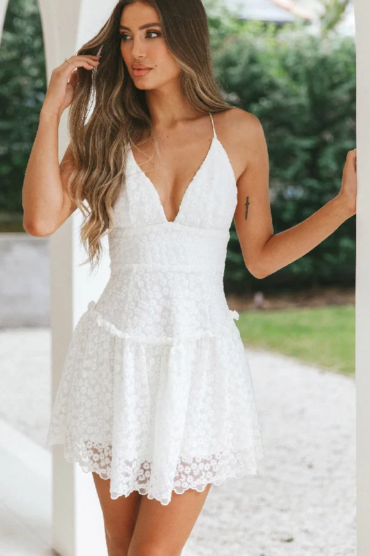 Belize Flounce Hem Mini Dress White