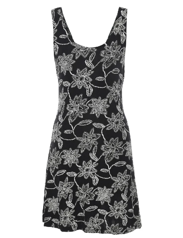 Black Floral Print Mini Dress - S