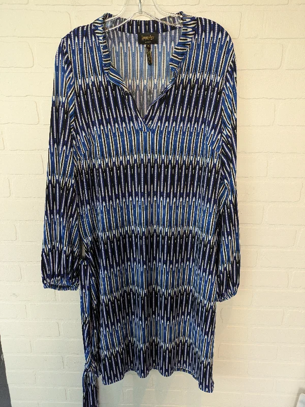 Blue Black Dress Casual Midi Laundry, Size Xl