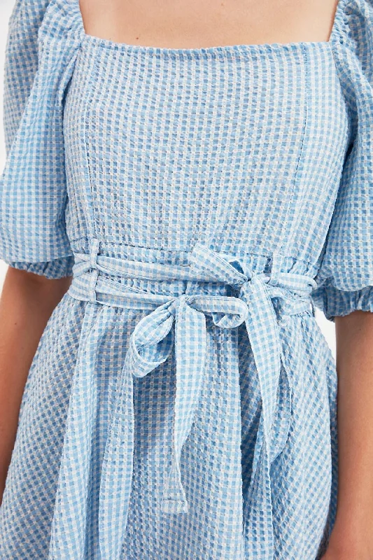 Blue Square Collar Dress REF : TWOAW22EL0051