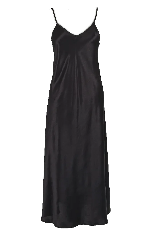 CARMEN KIRSTEIN SILK LONG CHEMISE - BLACK