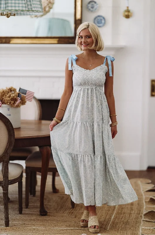 Cherished Maxi Dress - Cream and Blue