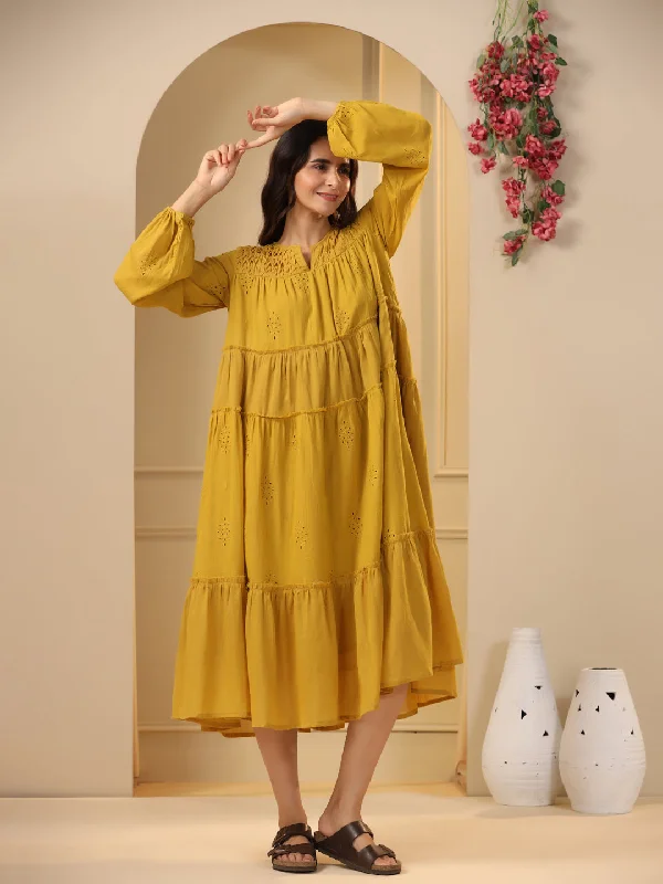 Mustard Fit & Flare Maxi Dress