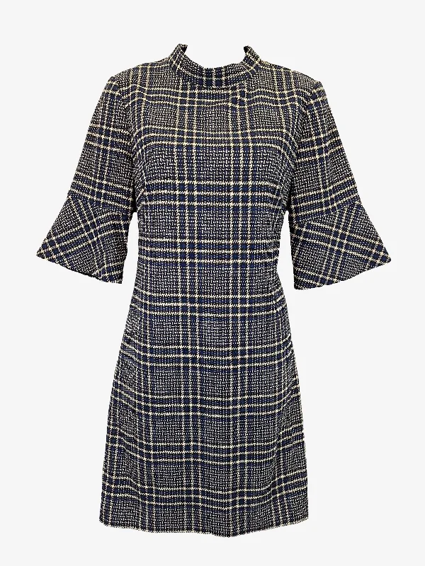 Cue Tailored Checkered Fluted Sleeve Mini Dress Size 10