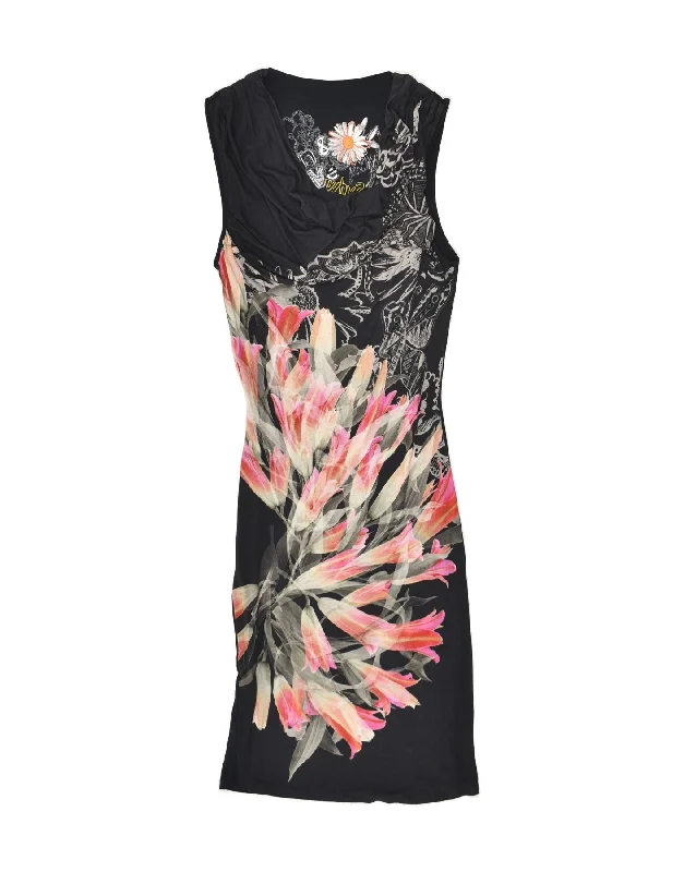 DESIGUAL Womens Drop Neck Maxi Dress UK 10 Small Black Floral