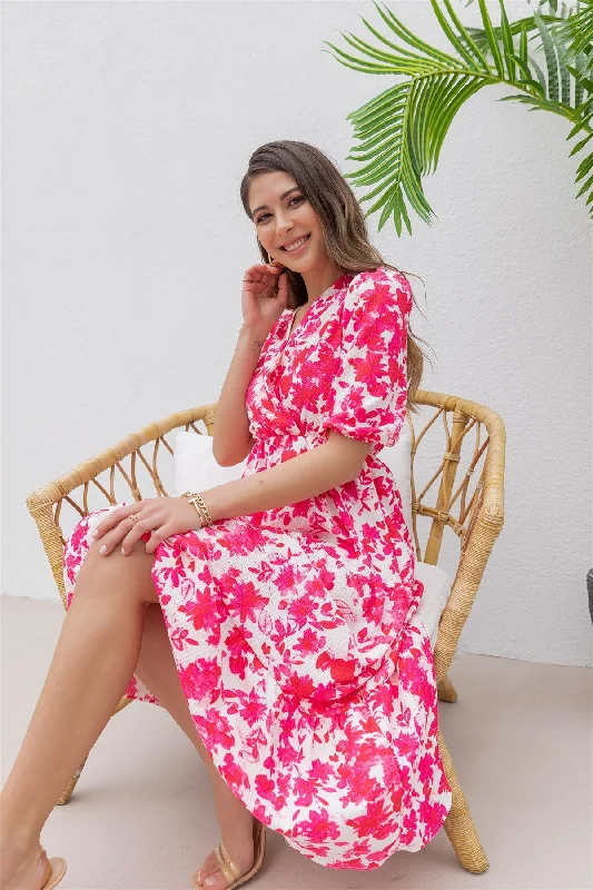 Double Breasted Patterned Midi Dress - PINK  REF : BCS531ELB0005103