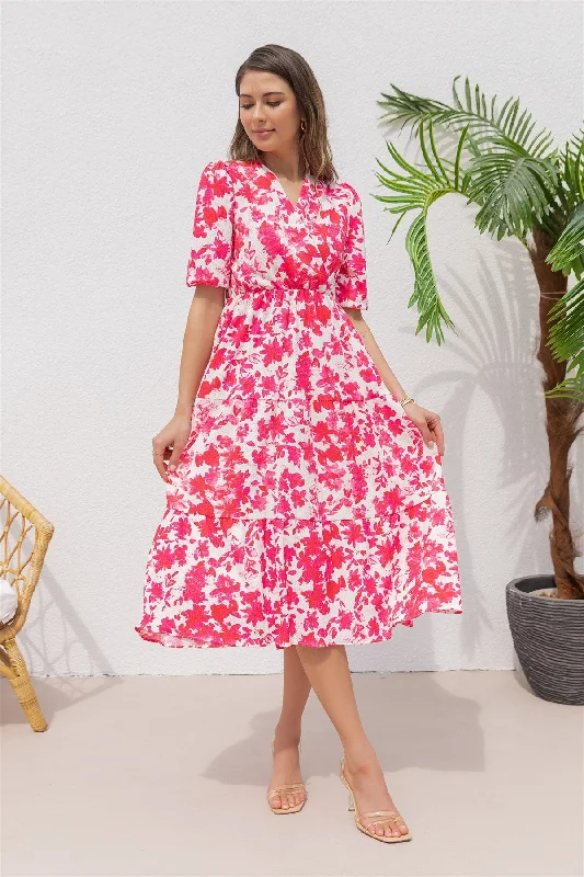 Double Breasted Patterned Midi Dress - PINK  REF : BCS531ELB0005103