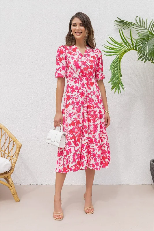 Double Breasted Patterned Midi Dress - PINK  REF : BCS531ELB0005103