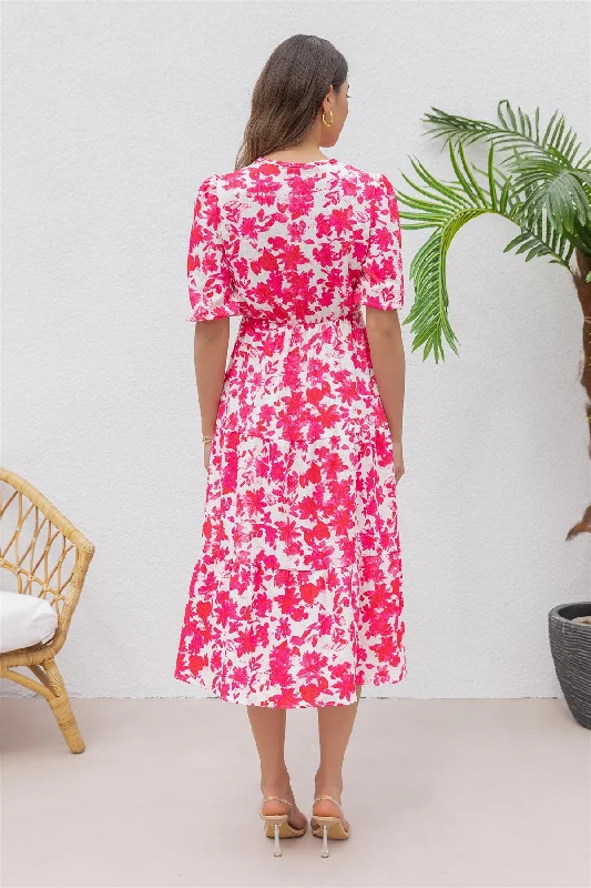 Double Breasted Patterned Midi Dress - PINK  REF : BCS531ELB0005103