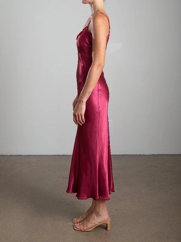 Farrah Slip Dress in Vintage Satin - Currant