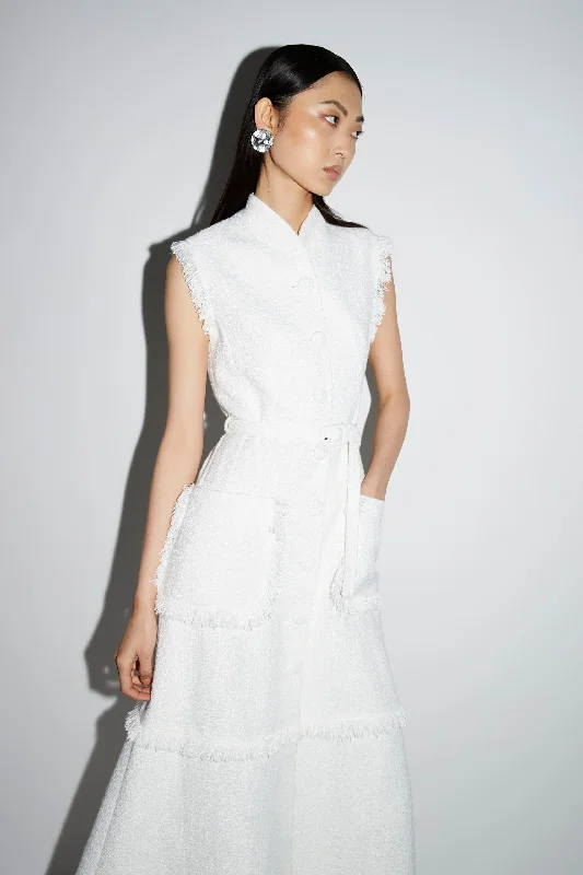 FELICITY DRESS WHITE TWEED