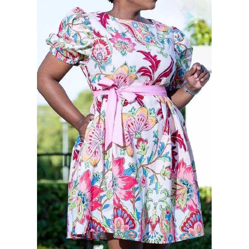 Floral 3 Quarter Sleeve Midi Dress