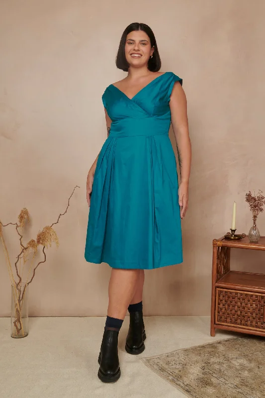 Florence Cotton Satin Blue Topaz Dress