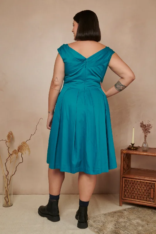 Florence Cotton Satin Blue Topaz Dress