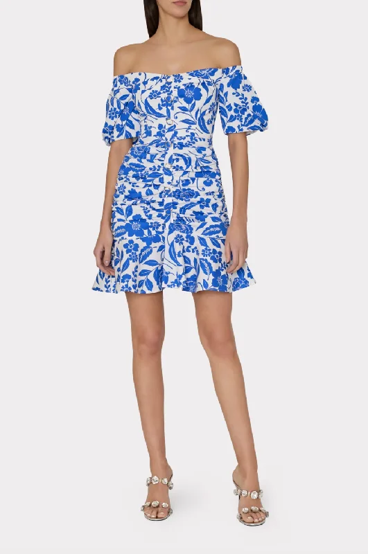 Flowers Of Spain Off The Shoulder Dress - Blue White