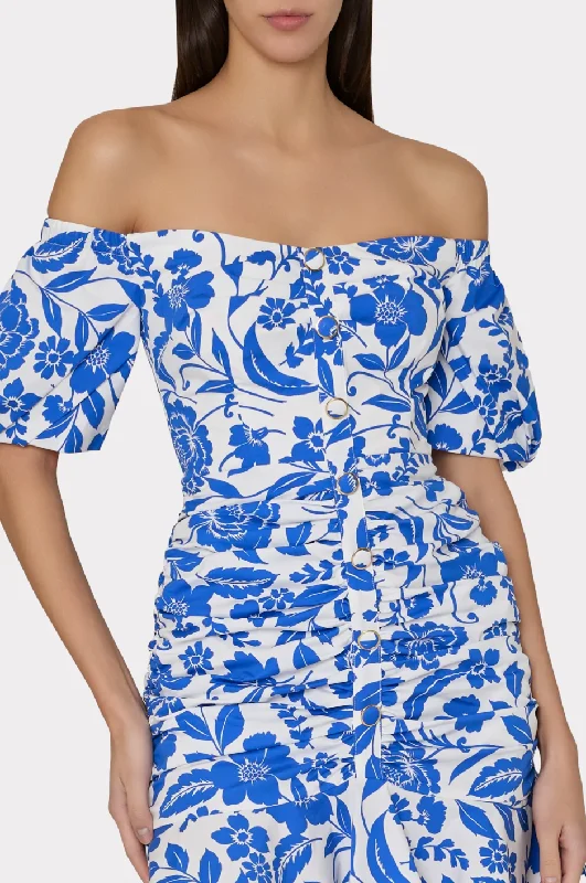 Flowers Of Spain Off The Shoulder Dress - Blue White