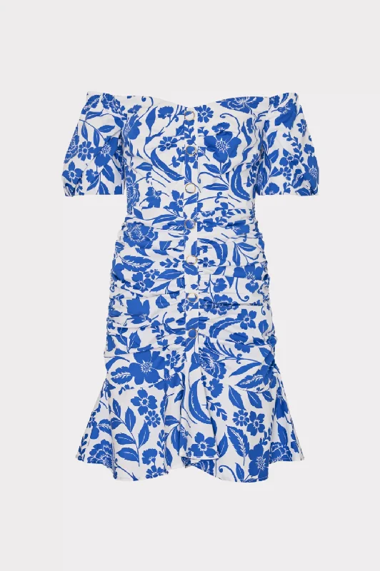 Flowers Of Spain Off The Shoulder Dress - Blue White