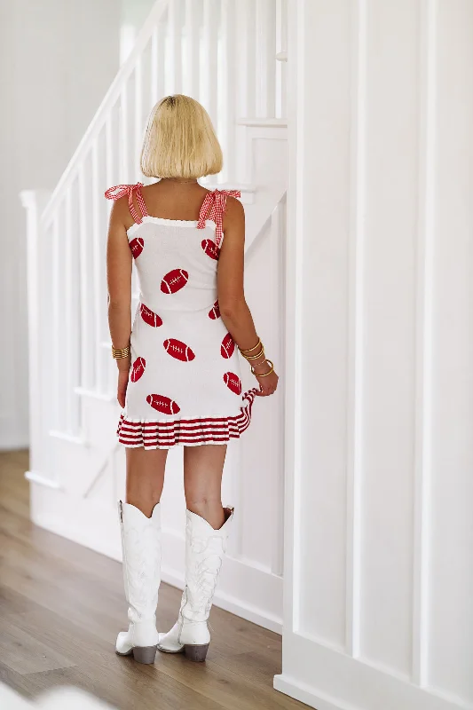 Football Ribbon Mini Dress - White and Red