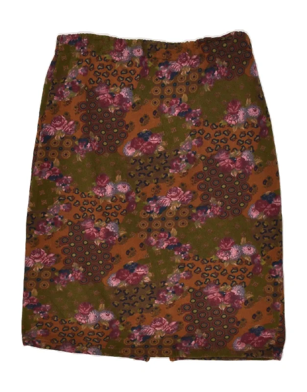 FORT & MADOX Womens Straight Skirt W32 Large  Khaki Floral Cotton