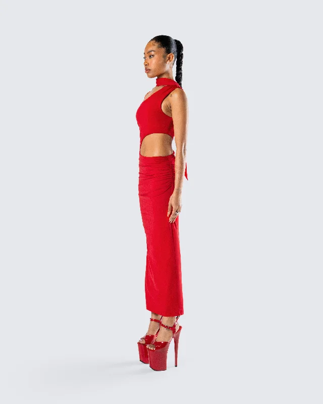 Gabrielle Red Jersey Midi Dress