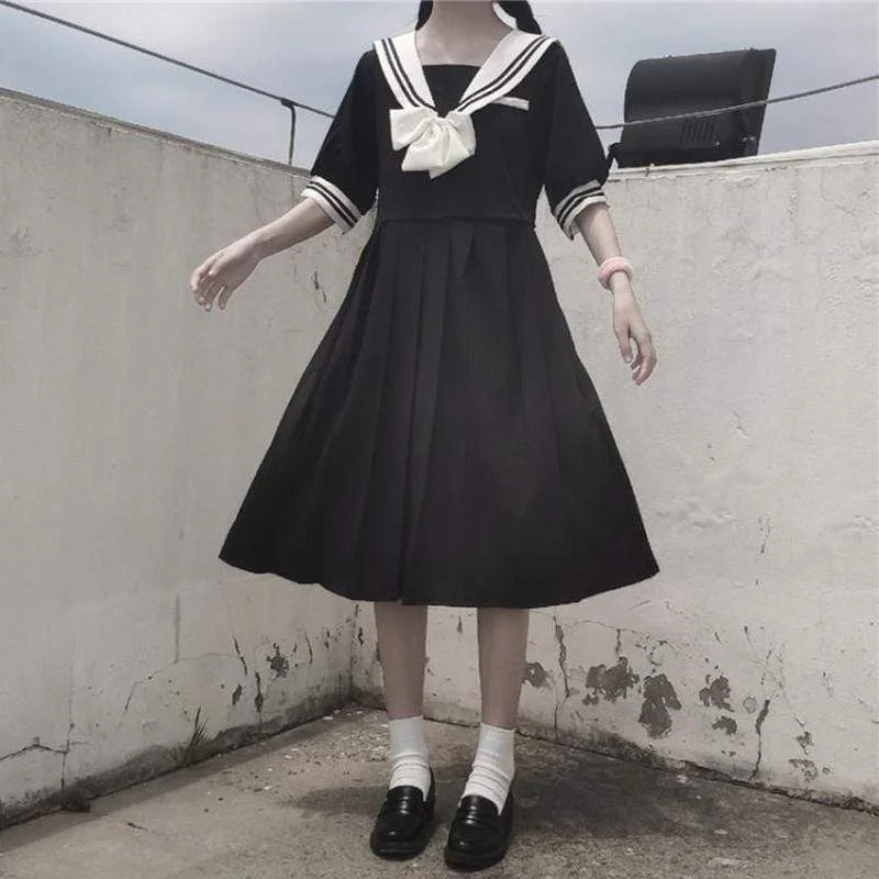 Harajuku Navy Collar Pleated Dress