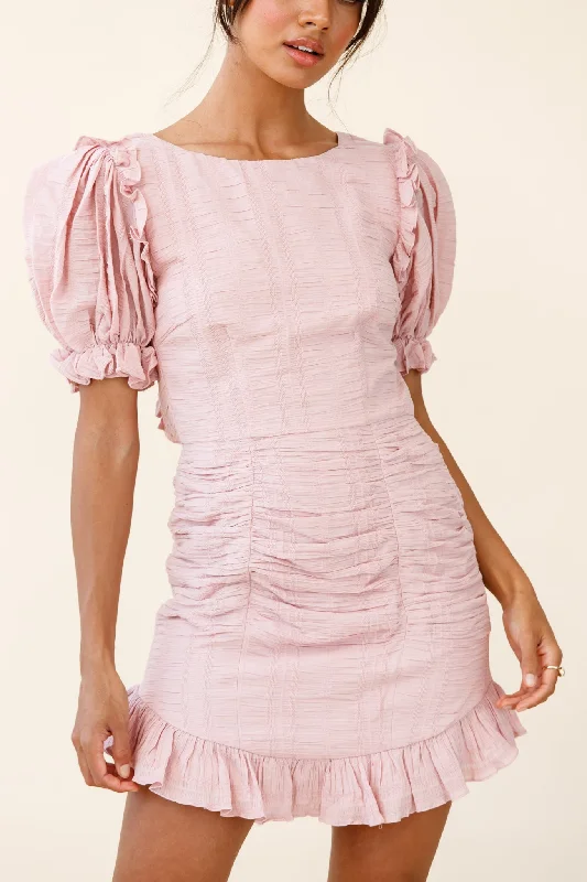 Icing On The Cake Open Back Ruched Dress Blush