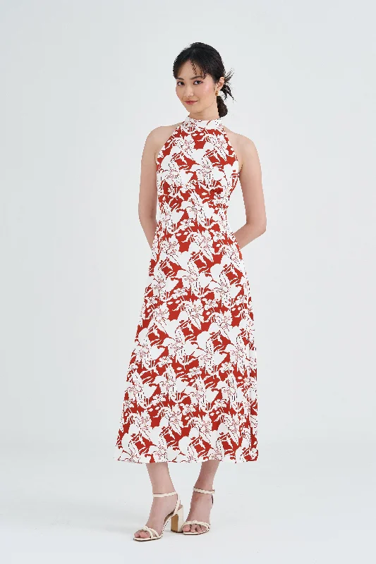 Ingrid Printed Halter Neck Midi Dress