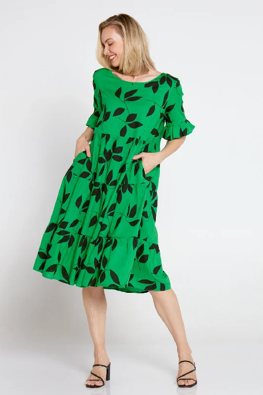 Jackson Linen Dress - Green Leaves