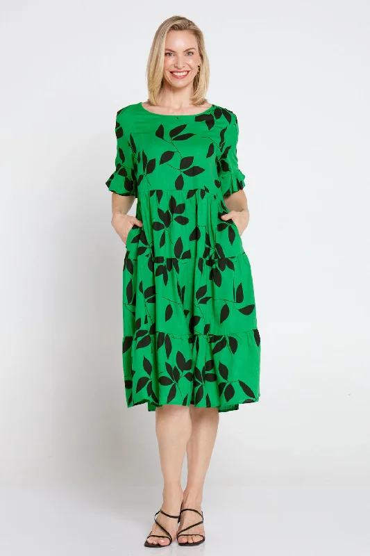 Jackson Linen Dress - Green Leaves