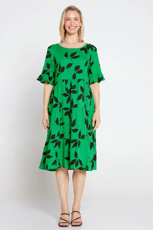 Jackson Linen Dress - Green Leaves