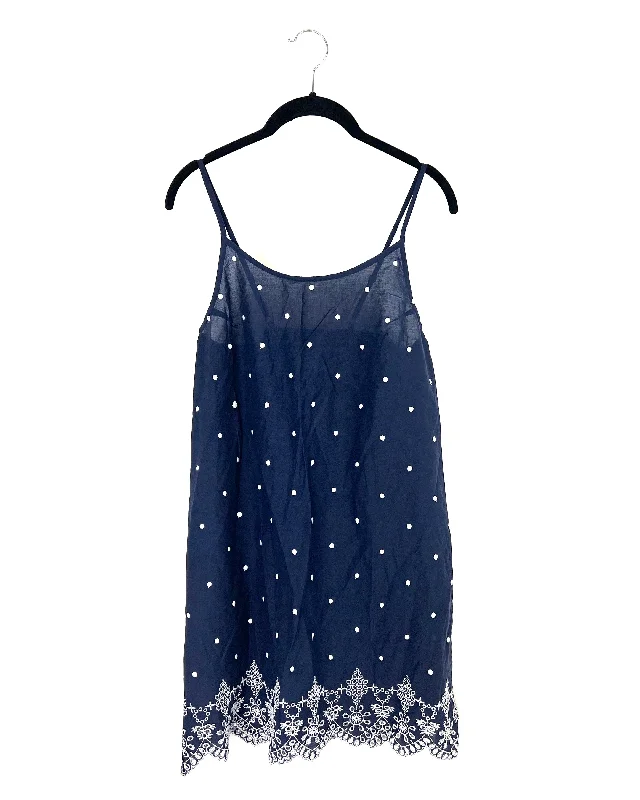 Navy Blue Polka Dot Lounge Dress - Small