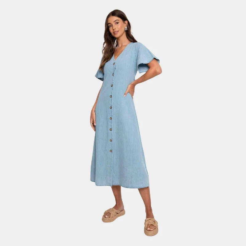 Ladies Button Through Chambray Dress