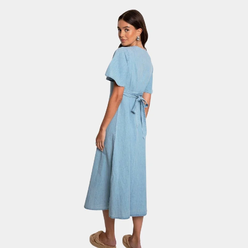 Ladies Button Through Chambray Dress