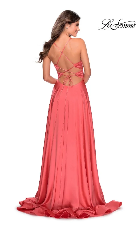 La Femme Banded-Waist Long A-Line Prom Dress 28571