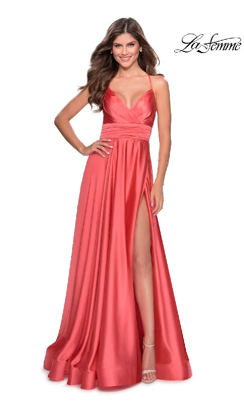 La Femme Banded-Waist Long A-Line Prom Dress 28571