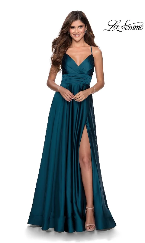 La Femme Banded-Waist Long A-Line Prom Dress 28571