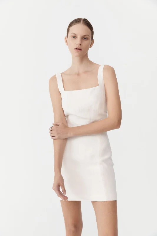 Linen Square Neck Mini Dress - Ivory