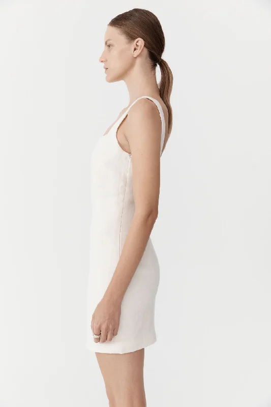 Linen Square Neck Mini Dress - Ivory