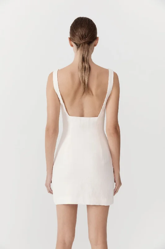 Linen Square Neck Mini Dress - Ivory