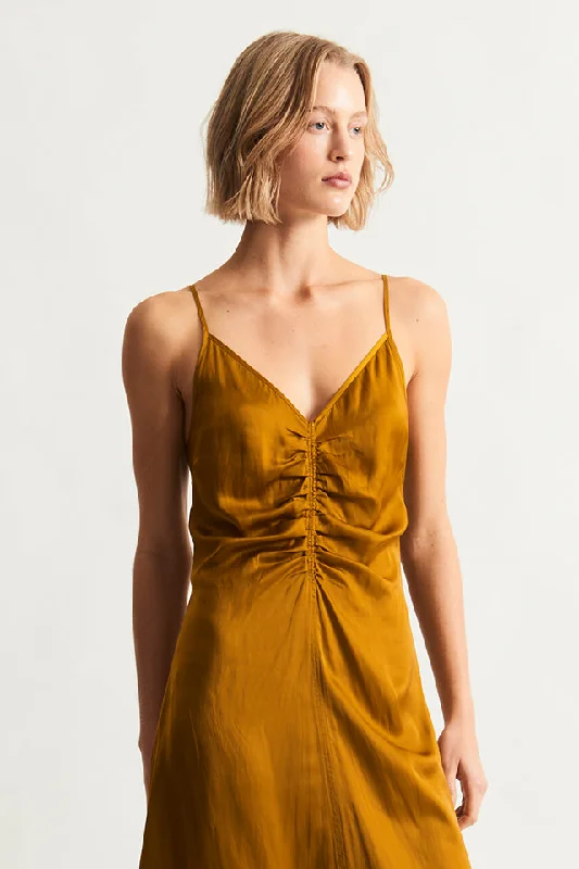 Liquid Satin Gold Andromeda Dress