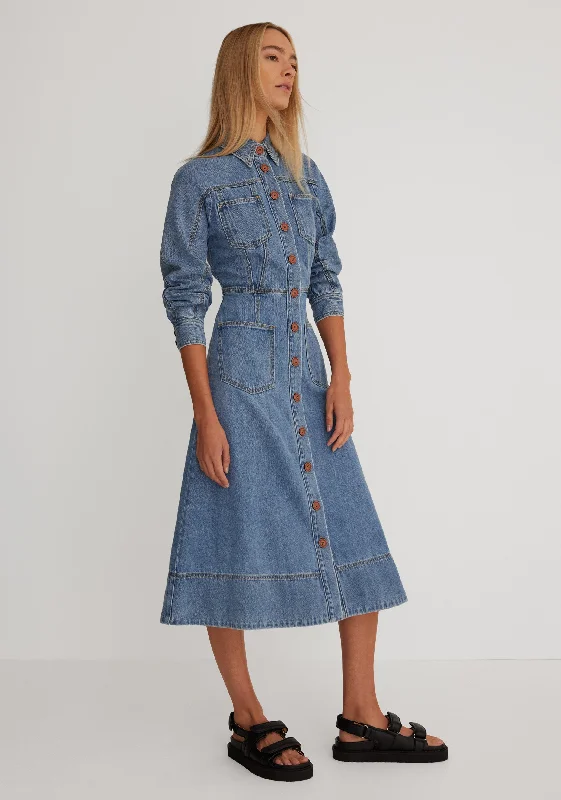 MORRISON ELTON LONG SLEEVE DENIM DRESS - BLUE