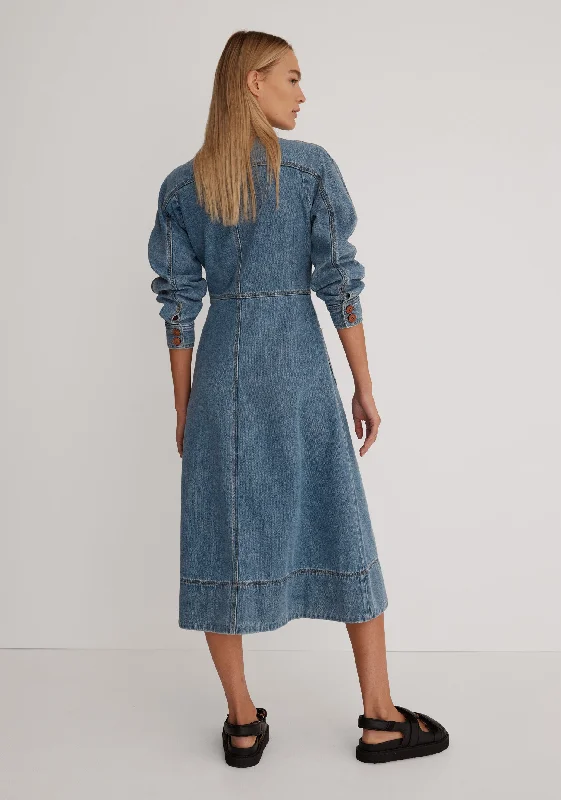 MORRISON ELTON LONG SLEEVE DENIM DRESS - BLUE