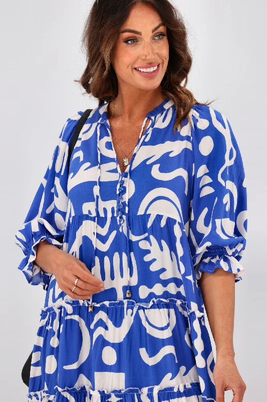 New U Collection Tara 3/4 Sleeve Dress Blue