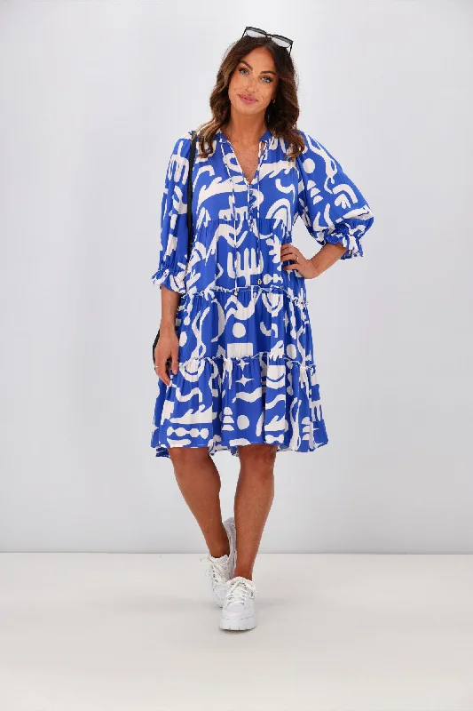 New U Collection Tara 3/4 Sleeve Dress Blue