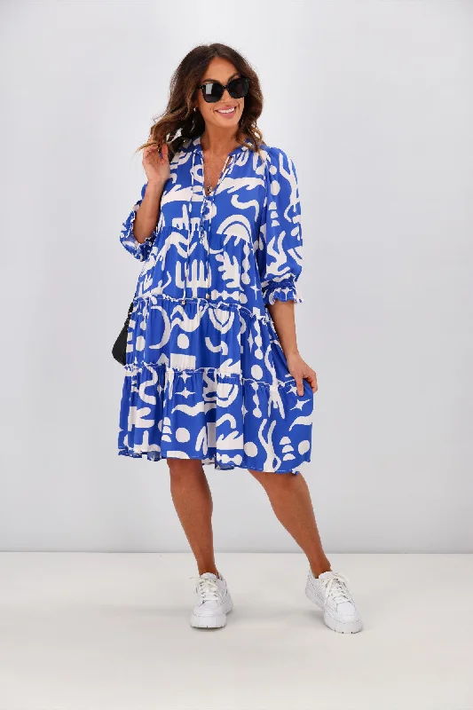 New U Collection Tara 3/4 Sleeve Dress Blue